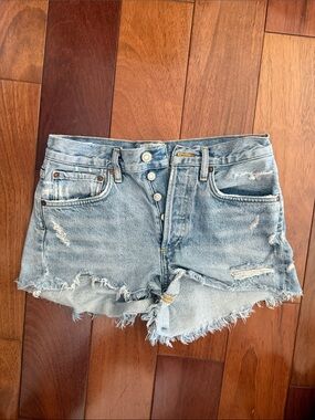 Agolde Women's Light Blue Distressed Denim Shorts